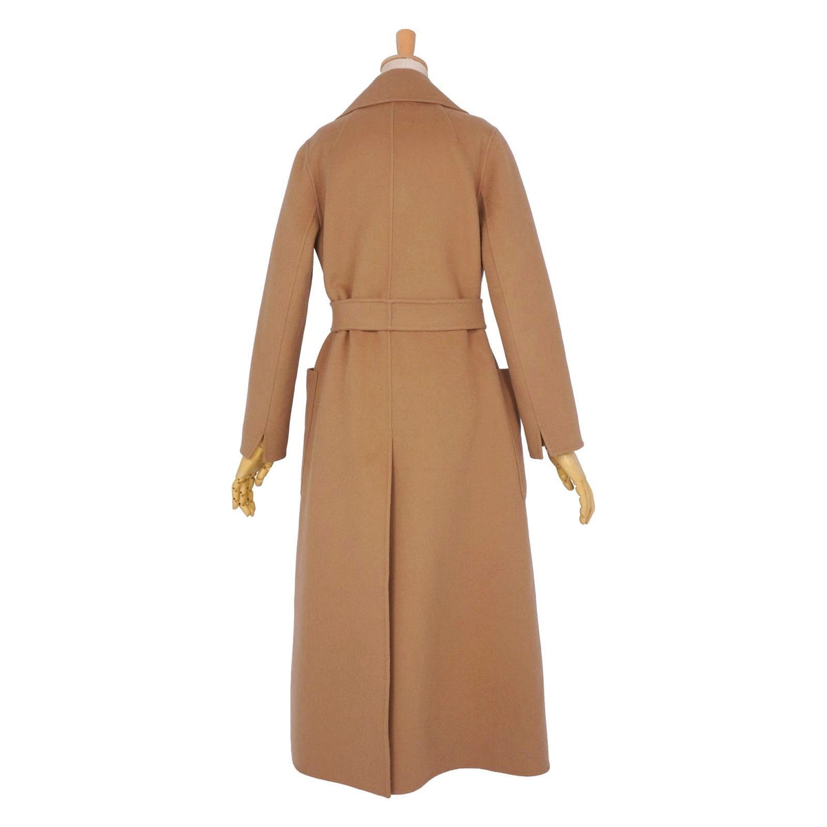 Max Mara S Coat Long Cucito Mano Wrap with Belt Wool Double Face Brown — view 6
