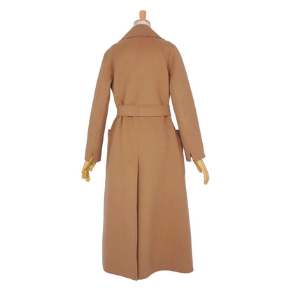 Max Mara S Coat Long Cucito Mano Wrap with Belt Wool Double Face Brown — view 6