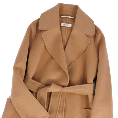 Max Mara S Coat Long Cucito Mano Wrap with Belt Wool Double Face Brown — view 2
