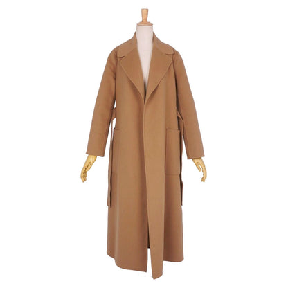 Max Mara S Coat Long Cucito Mano Wrap with Belt Wool Double Face Brown — view 4