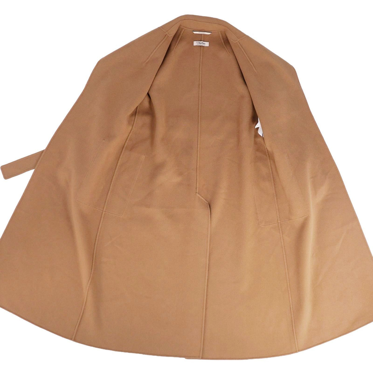 Max Mara S Coat Long Cucito Mano Wrap with Belt Wool Double Face Brown — view 7