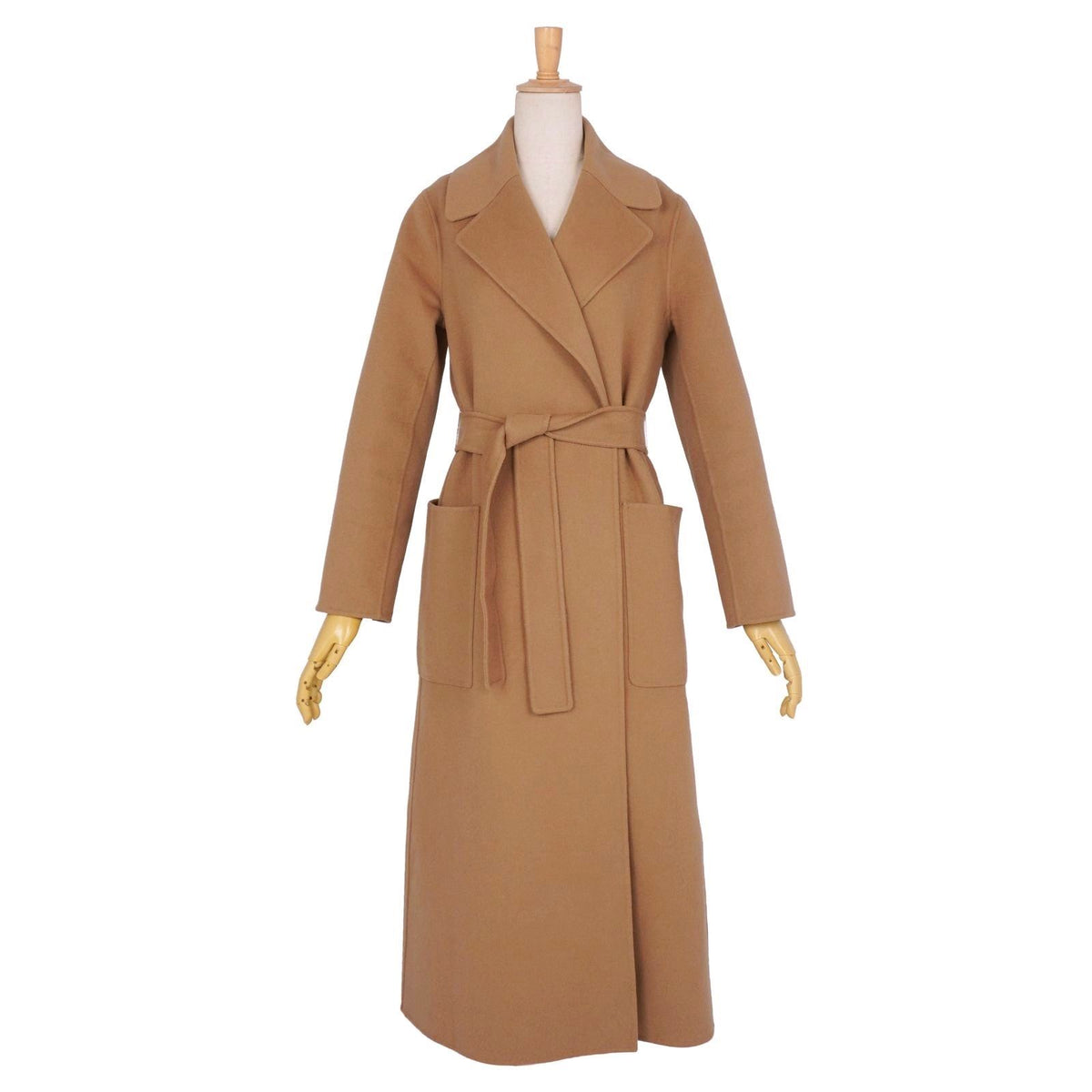 Max Mara S Coat Long Cucito Mano Wrap with Belt Wool Double Face Brown — view 3