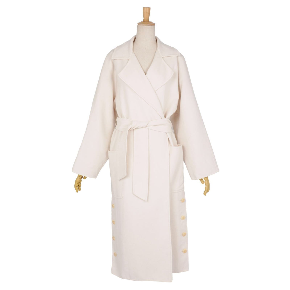Max Mara Coat Long White Tag Cucito Mano Wrap Wool Cashmere Belted — view 3