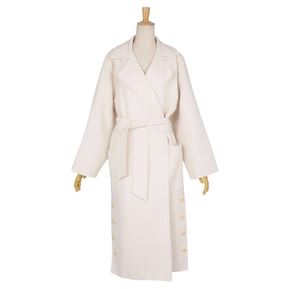 Max Mara Coat Long White Tag Cucito Mano Wrap Wool Cashmere Belted — view 3