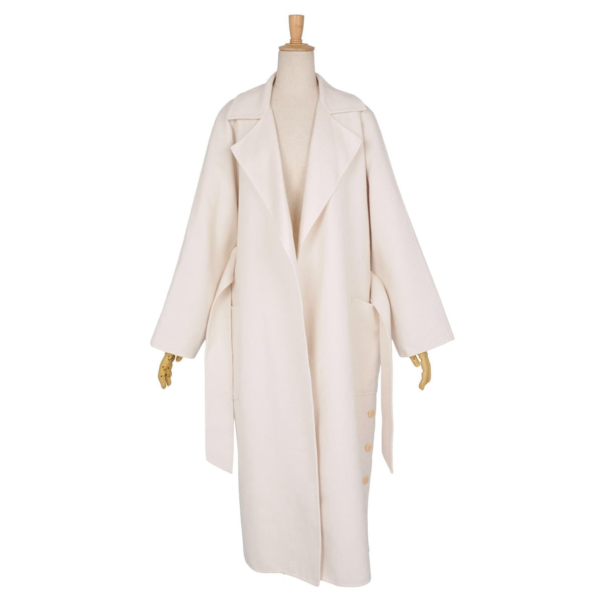 Max Mara Coat Long White Tag Cucito Mano Wrap Wool Cashmere Belted — view 4