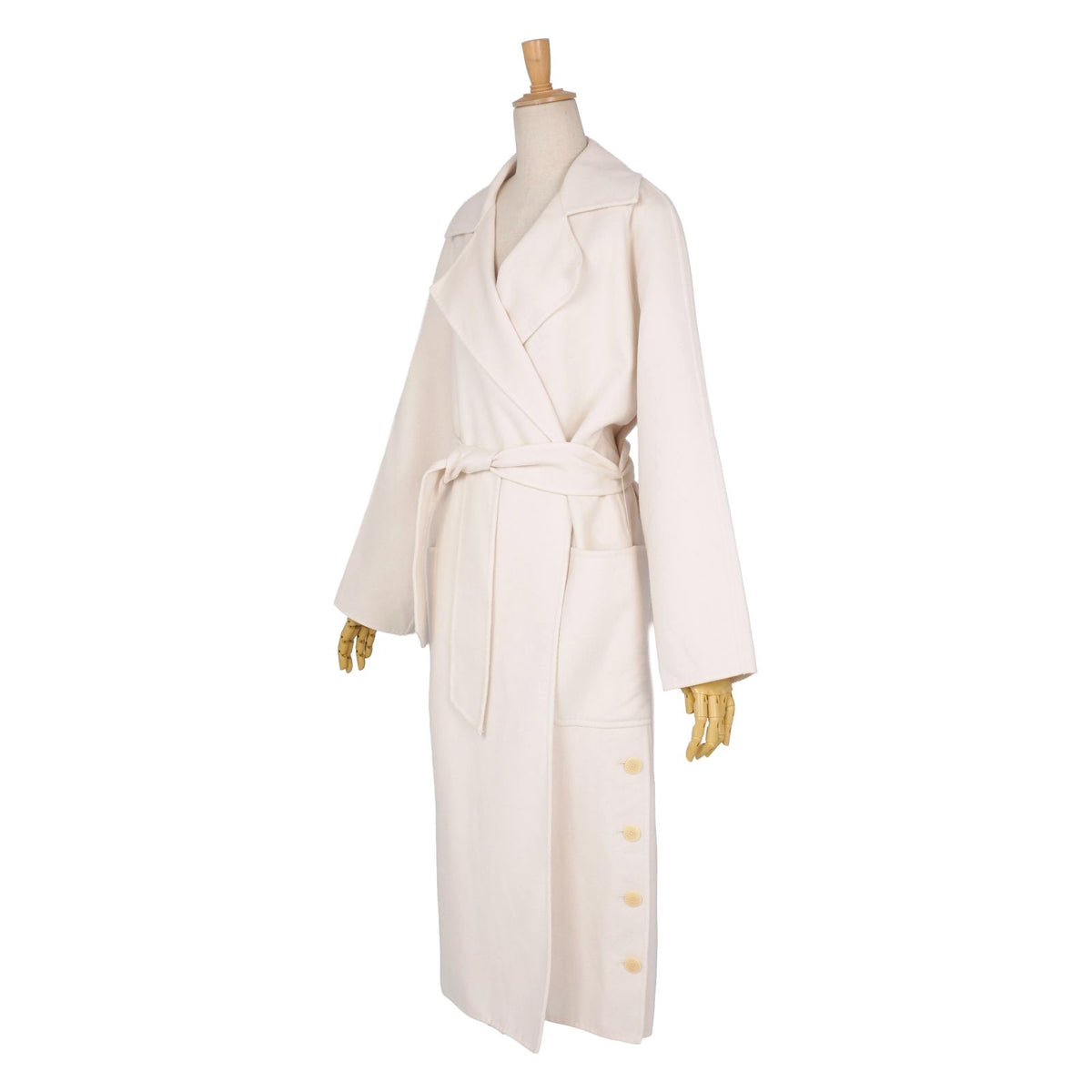 Max Mara Coat Long White Tag Cucito Mano Wrap Wool Cashmere Belted — view 5