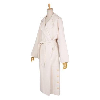 Max Mara Coat Long White Tag Cucito Mano Wrap Wool Cashmere Belted — view 5