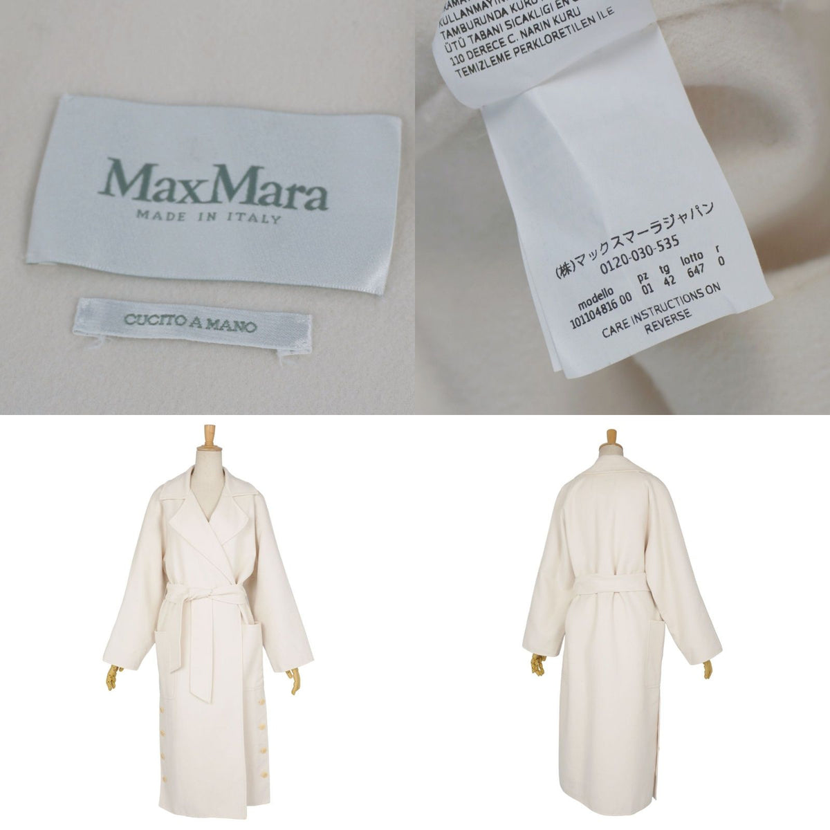 Max Mara Coat Long White Tag Cucito Mano Wrap Wool Cashmere Belted — view 8