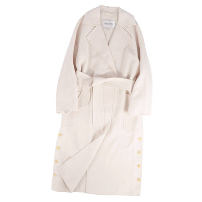 Max Mara Coat Long White Tag Cucito Mano Wrap Wool Cashmere Belted