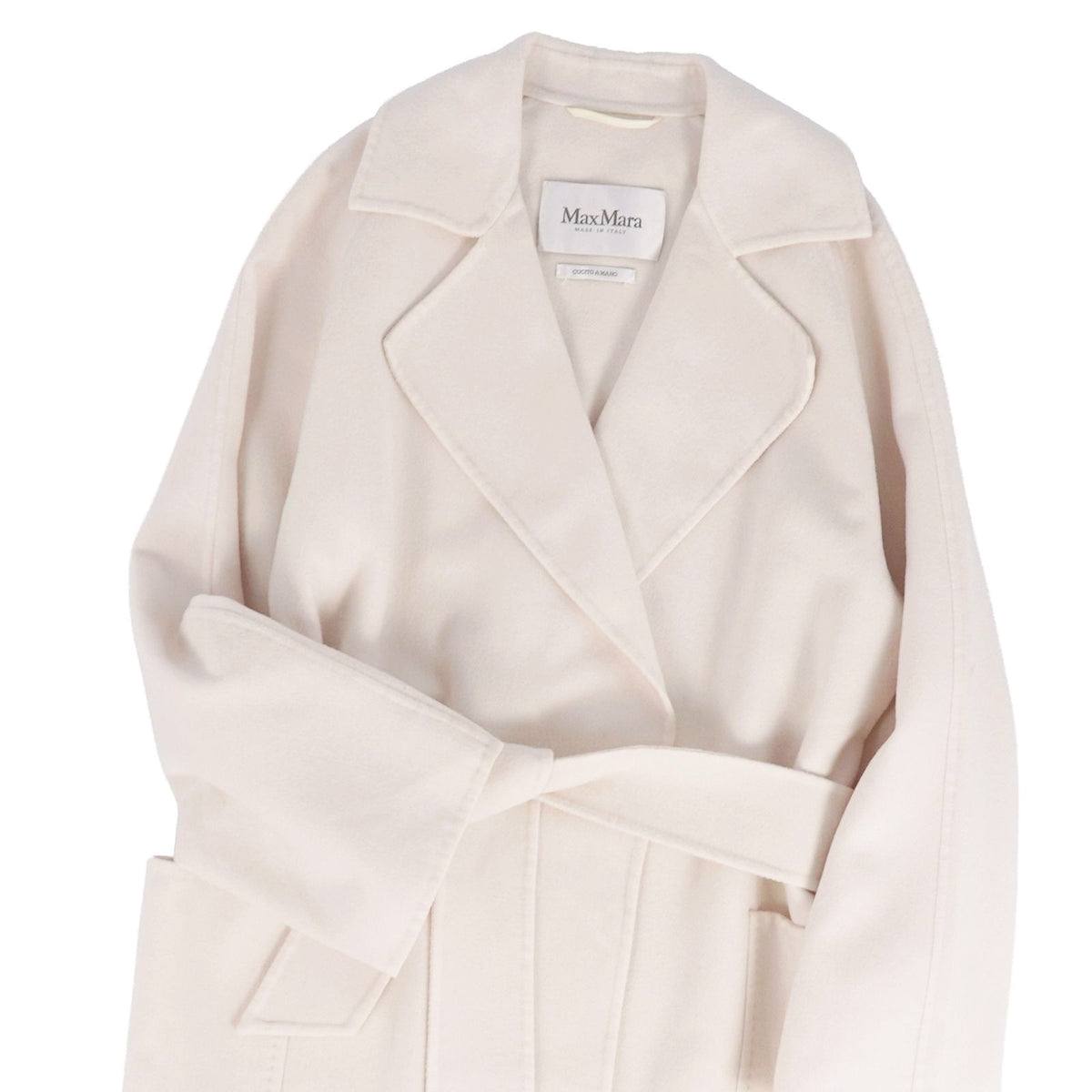 Max Mara Coat Long White Tag Cucito Mano Wrap Wool Cashmere Belted — view 2
