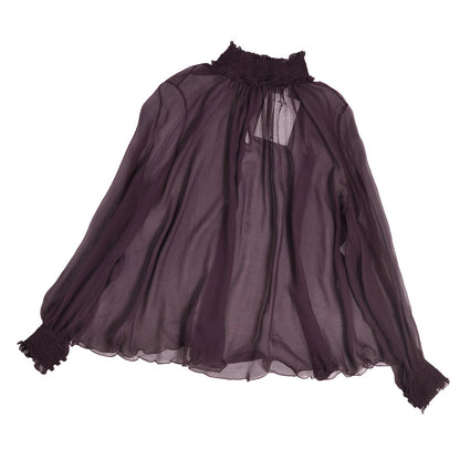 Dior Shirt Blouse Long Sleeve Sheer Silk Chiffon Top Purple US 4