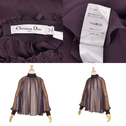 Dior Shirt Blouse Long Sleeve Sheer Silk Chiffon Top Purple US 4 — view 7