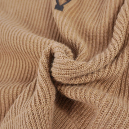 Hermes Knit Sweater V-neck Camel Leather Long Sleeve Top Brown 38 — view 6