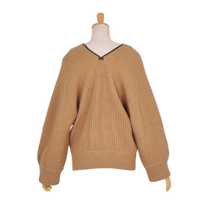 Hermes Knit Sweater V-neck Camel Leather Long Sleeve Top Brown 38 — view 5