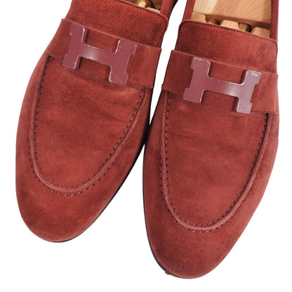 Hermes Loafers Moccasins Paris Constance H Logo Shoes Suede Red — view 3