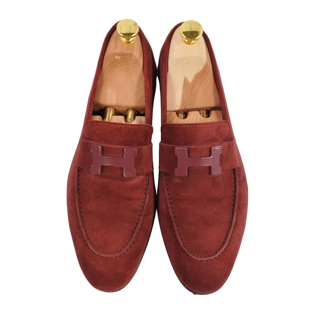 Hermes Loafers Moccasins Paris Constance H Logo Shoes Suede Red — view 4