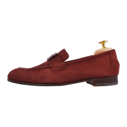 Hermes Loafers Moccasins Paris Constance H Logo Shoes Suede Red — view 7