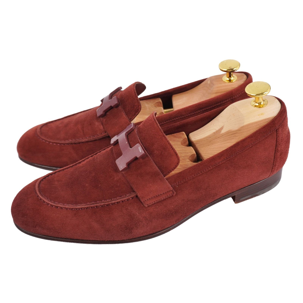 Hermes Loafers Moccasins Paris Constance H Logo Shoes Suede Red — view 2