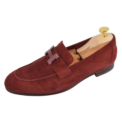 Hermes Loafers Moccasins Paris Constance H Logo Shoes Suede Red