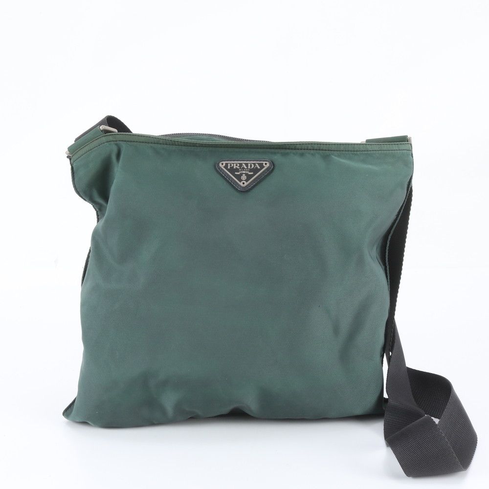 Prada Tessuto Nylon Triangle Logo Leather Shoulder Bag Crossbody Messenger