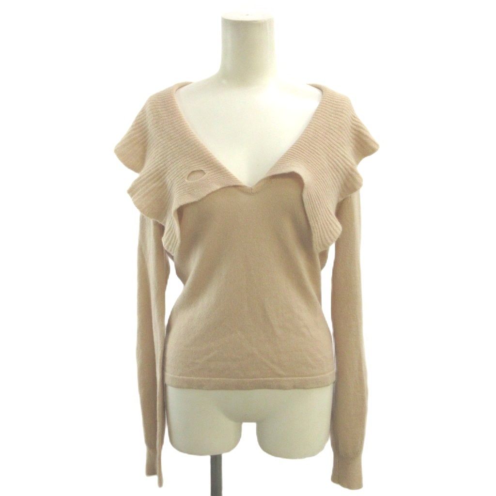 Celine Ruffle Color Cashmere Knit V-neck Long Sleeve Pink Top Sweater S