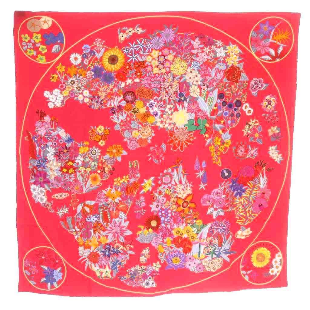 Hermes Scarf Carre 90 Planifleurs Silk Pink