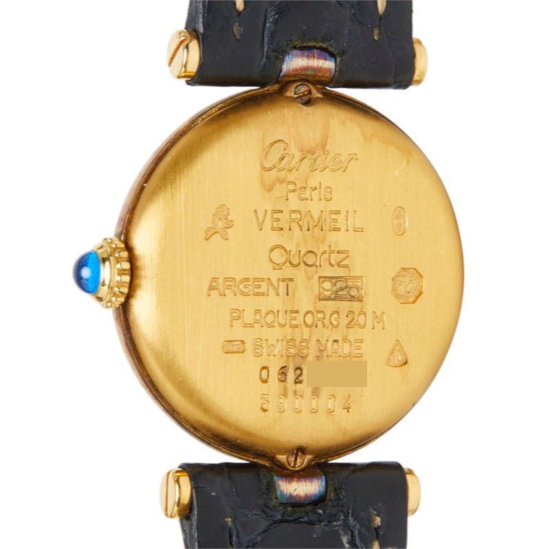 Cartier Must Vendome Vermeil Watch Black Gold Silver Plated Leather — view 6
