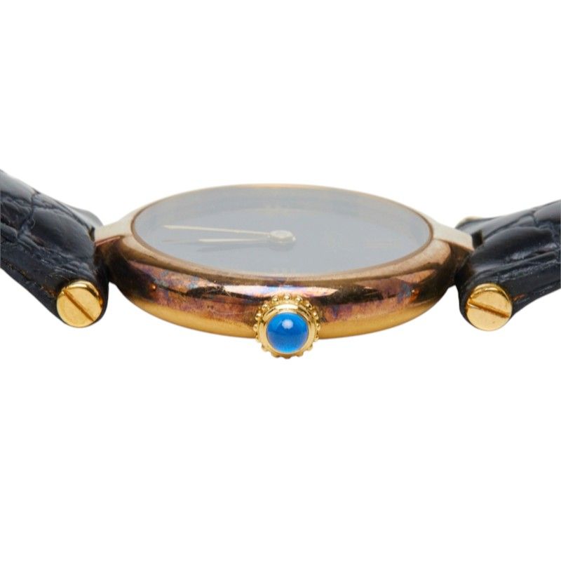 Cartier Must Vendome Vermeil Watch Black Gold Silver Plated Leather — view 3