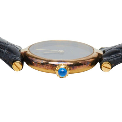 Cartier Must Vendome Vermeil Watch Black Gold Silver Plated Leather — view 3