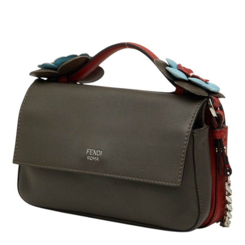 Fendi Double Micro Bucket Flower Chain Shoulder Bag Red Leather — view 2