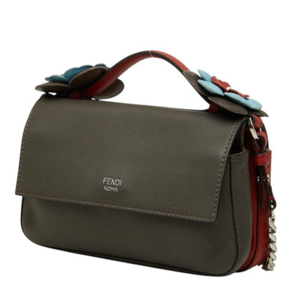 Fendi Double Micro Bucket Flower Chain Shoulder Bag Red Leather — view 2