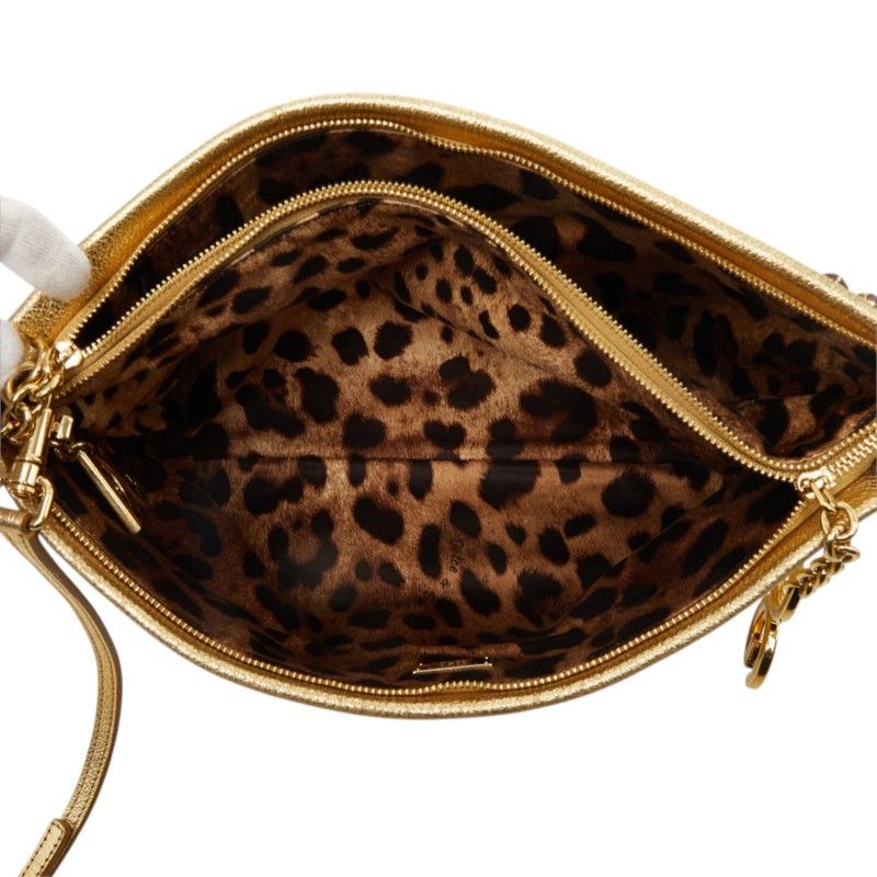 Dolce & Gabbana Bijou Studded Clutch 2-Way Crossbody Shoulder Bag Gold Leather — view 7