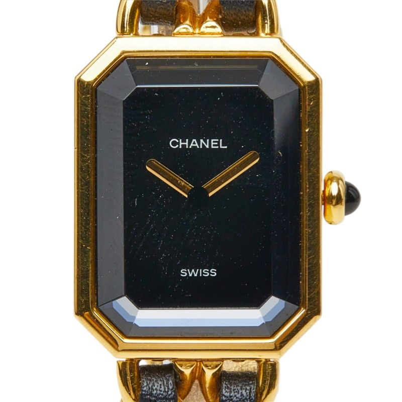 Chanel Premiere M Watch Black Gold Plated Leather Onyx