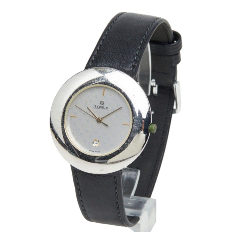 Loewe Anagram Watch 921 Silver Black Leather Stainless Steel — view 2