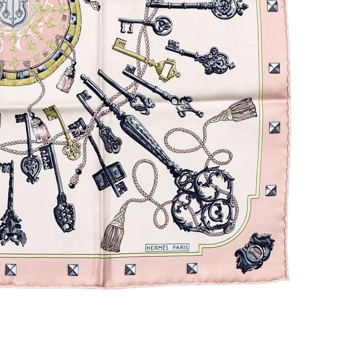 Hermes Silk Scarf Gavroche les Cles Key Motif Logo Pink Gray — view 6