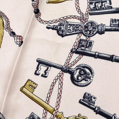 Hermes Silk Scarf Gavroche les Cles Key Motif Logo Pink Gray — view 7