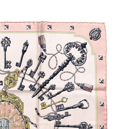 Hermes Silk Scarf Gavroche les Cles Key Motif Logo Pink Gray — view 4