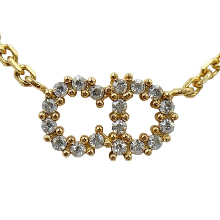 Dior Necklace Clair D Lune Gold Metal Rhinestone CD Logo