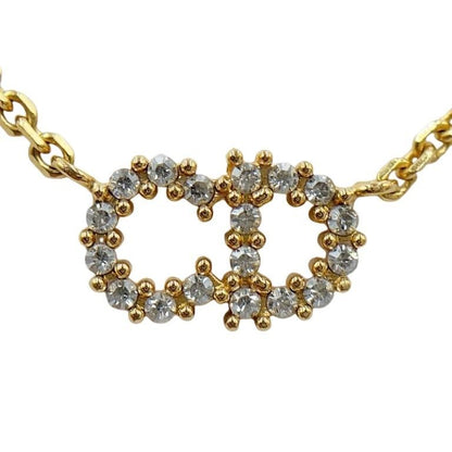 Dior Necklace Clair D Lune Gold Metal Rhinestone CD Logo
