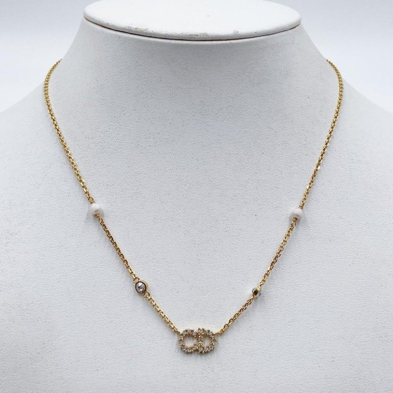 Dior Necklace Clair D Lune Gold Metal Rhinestone CD Logo — view 3