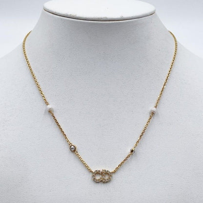 Dior Necklace Clair D Lune Gold Metal Rhinestone CD Logo — view 3