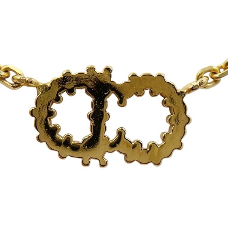 Dior Necklace Clair D Lune Gold Metal Rhinestone CD Logo — view 2