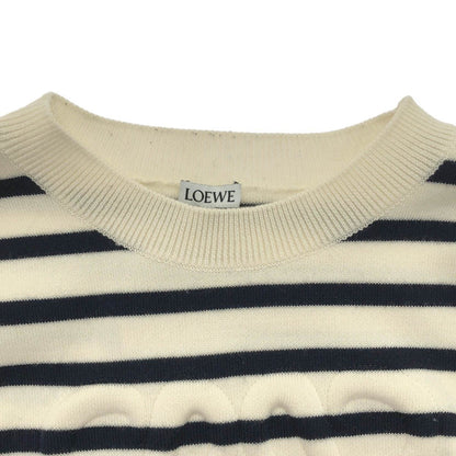 Loewe Anagram Embossed Beau Dark Lopped Knit Sweater White Navy — view 4