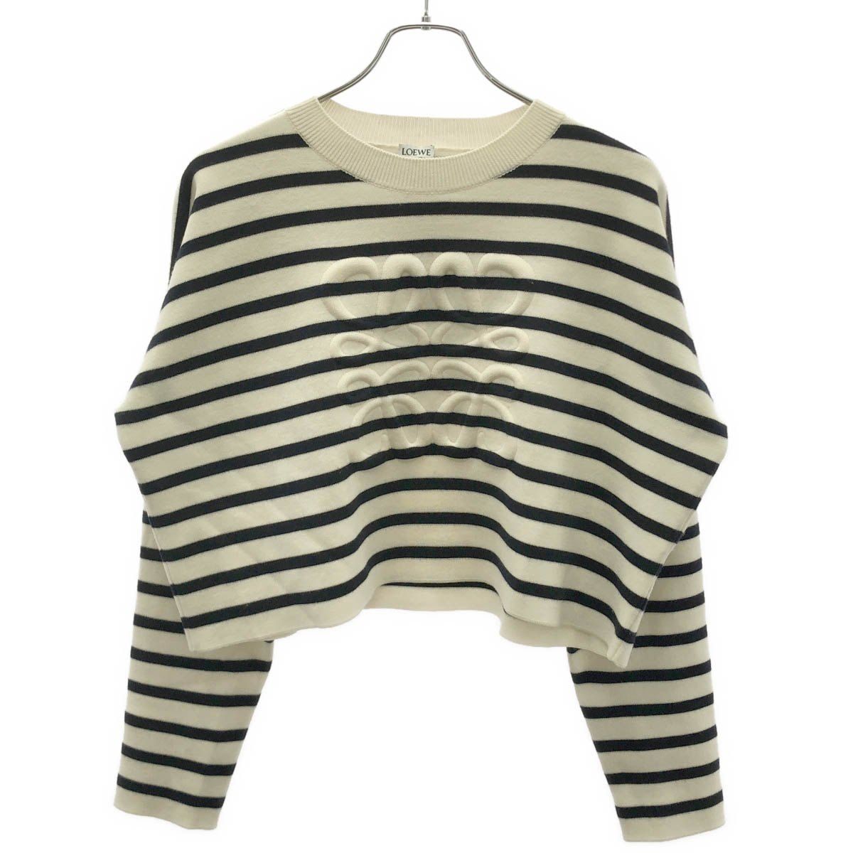 Loewe Anagram Embossed Beau Dark Lopped Knit Sweater White Navy