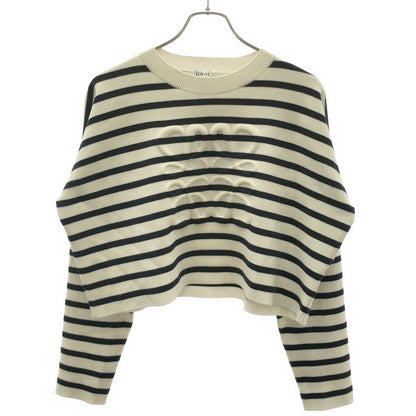 Loewe Anagram Embossed Beau Dark Lopped Knit Sweater White Navy