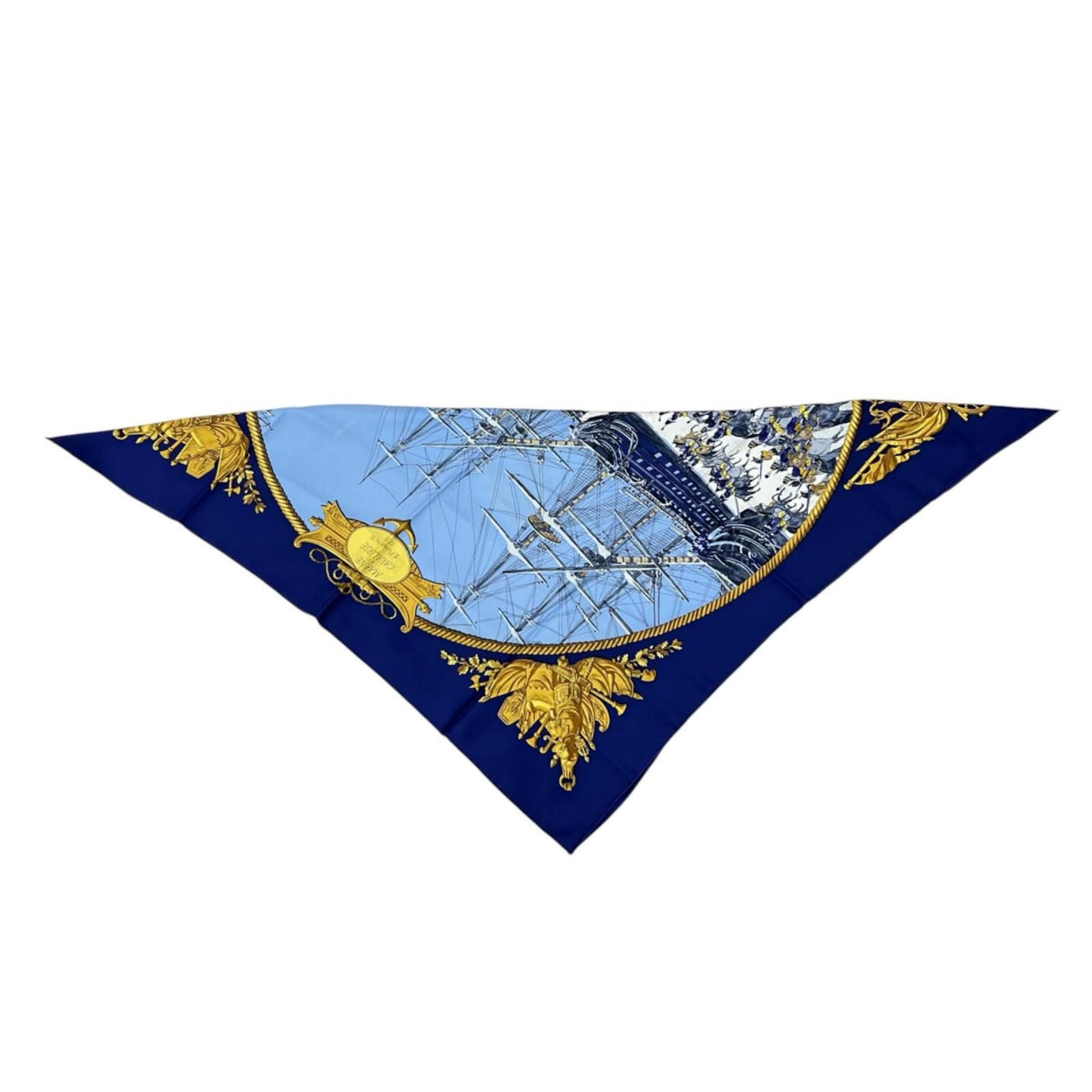Hermes Carre 90 Marine Et Cavalerie Silk Yellow Navy Scarf — view 4