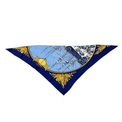 Hermes Carre 90 Marine Et Cavalerie Silk Yellow Navy Scarf — view 4