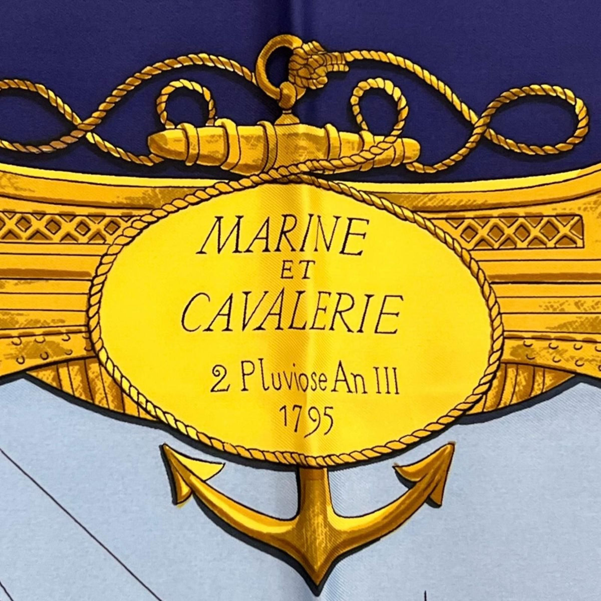 Hermes Carre 90 Marine Et Cavalerie Silk Yellow Navy Scarf — view 5