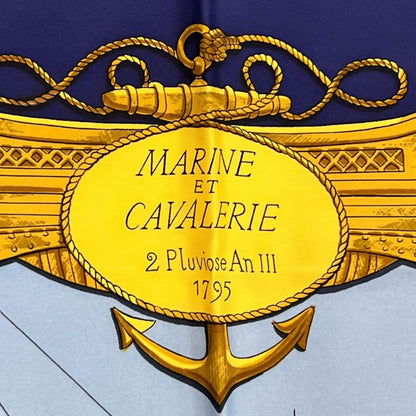 Hermes Carre 90 Marine Et Cavalerie Silk Yellow Navy Scarf — view 5