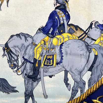 Hermes Carre 90 Marine Et Cavalerie Silk Yellow Navy Scarf — view 7